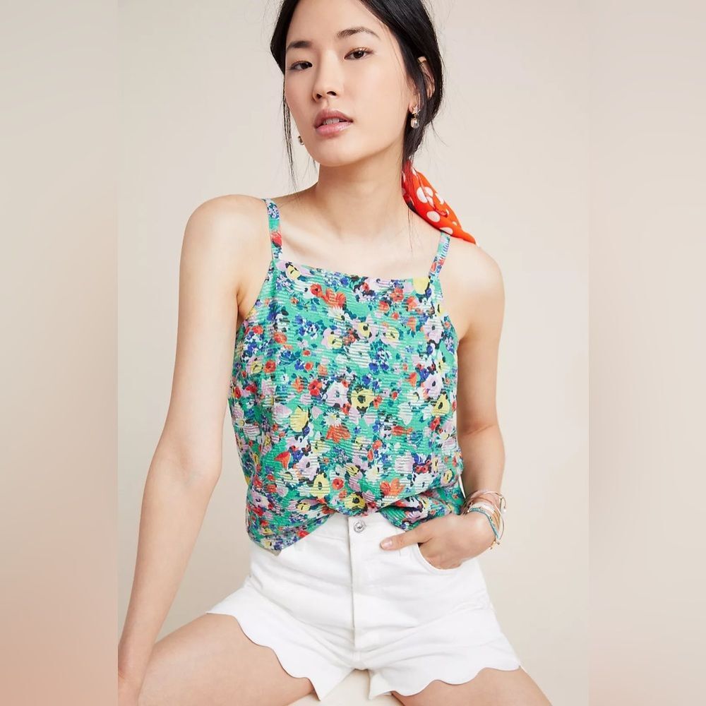 Anthropologie Maeve Quinn Multicolor Floral Textured Cami Top Size 0
